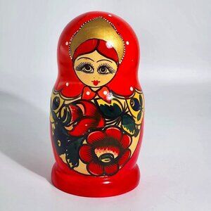 Hand Painted Russian Matryoshka Nesting Dolls Set Of 5 Red Floral Design Traditi